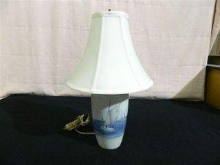 Vintage Signed Royal Copenhagen Sailboat Porcelain Lamp with Shade 17 