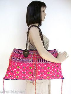 AMAZING Handbag Vintage Embroidered Cloth Hmong Bag   Genuine Leather 