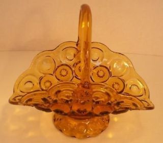 SMITH GLASS MOON AND STARS AMBER GLASS BASKET WITH HANDLE 8 inch 