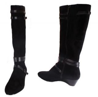 Bandolino Abrielle Womens Black Suede Knee High Wedge Boots