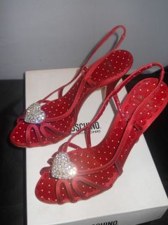 645 NIB MOSCHINO Swarovski Crystals Womens Red Shoes Sandals 8.5 38 