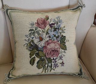 14X14 Flowers Roses Handmade Needlepoint Petite Point Pillow Cushion
