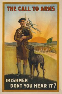 Irish WWI Poster Wolfhound Bagpipes 12x18