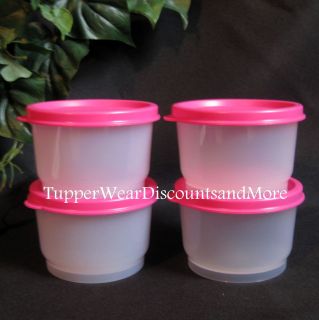 Tupperware NEW SNACK CUP CUPS Set of 4 Bowl Fuchsia Kiss Pink Seal 