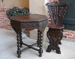   French GOTHIC Renaissance Carved Oak Barley Twist Hall Sofa TABLE