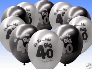 10 Black Silver 40th Birthday 11 Pearlised Balloons