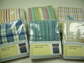 New Tiers & Valance Curtain set 100% Cotton STRIPES, PLAID, or 