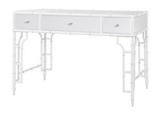 WHITE FAUX BAMBOO DESK or VANITY with Beveled MIRROR, Hollywood 
