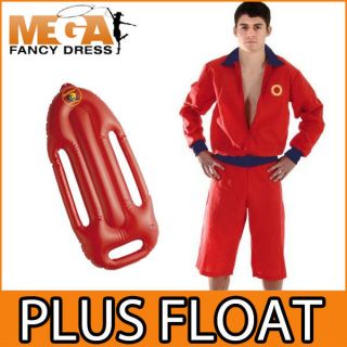 Lifeguard Jacket & Shorts + Baywatch Red Float Fancy Dress Mens Adult 