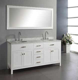   Transitional Double Sink Bath Vanity Cabinet Italian Carrera Marble