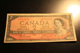 1954 Canada 2 Dollars XF Beattie Coyne Uncommon Red J/B Corrected