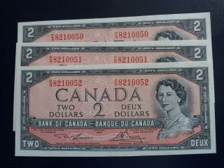 1954 Canada 2 Dollar Bank Note 3 Consecutive UNC Cond. Combine 