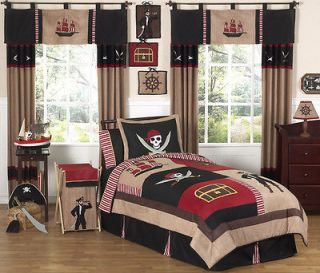 RED BLACK PIRATE SHIP KIDS TWIN SIZE BED BEDDING COMFORTER SET FOR BOY 