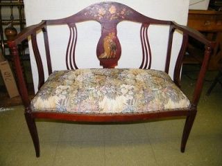 Beautiful Circa 1898 Mahogany Love Seat Settee w/ Floral Upholstery 