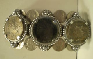 Pre owned 3 Silver Dollar Belt Buckle with 19 Nickels