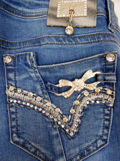 LA Idol Jeans Plus Size Crystal Buckle Jeweled Pockets Skinny Stretch 