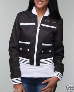 BABY PHAT Womens Bomber Cropped Black/White Jacket Athletic Style size 
