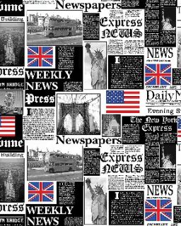 NEW YORK LONDON WEEKLY NEWS FABRIC EMPIRE STATE UNION JACK DOUBLE 