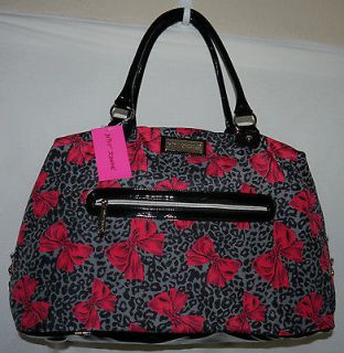 Betsey Johnson Grey Cheetah With Pink Bows Duffle Weekender Bag Tote 