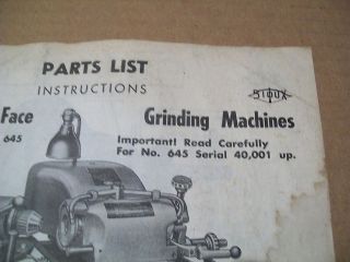 Sioux #645 Valve Seat Grinder Parts List, Fresh Copy of
