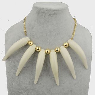Huge Wolf Tooth Pattern Lucite Carved Gold Plated GP Necklace Pendant 