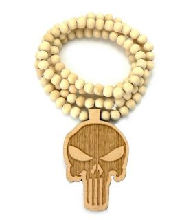 PUNISHER SKULL PIECE ,TANK,GOOD WOOD, NECKLACE, 36 OR 28 LONG