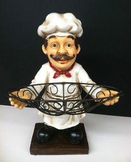 Tall 14 Fat Italian French Bistro Chef Statue Figurine Holding Basket 