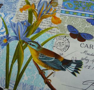 Michael Miller French journal azure bleu paris bird butterfly fabric