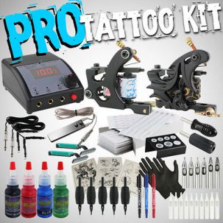 New PRO Tattoo Kit 2 Gun 4 Radiant Color USA Ink Power Supply Machine 