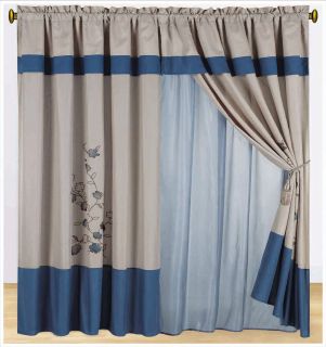 8PC Blue *PROVENCE* Embrodiery Flowers Curtain Set