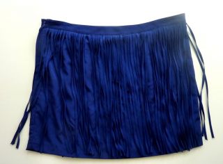 ZARA Woman Basic ROYAL BLUE Tassel Long Fringe Mini Flippy Skirt UK L 