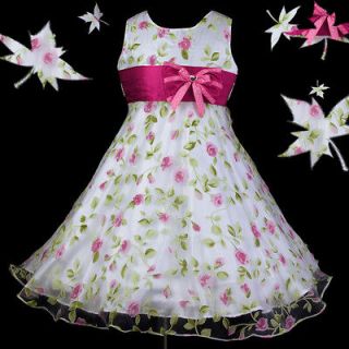 w916 White HotPink Summer Birthday Party Flower Casual Girls Dress 3 