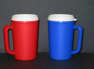   Mugs 1 ea Blue, Red with White Lids Mfg USA  Store More Colors