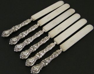   Wallace Silverplate FLORAL 6 Blunt Hollow Dinner Knives 9 1/2 1902
