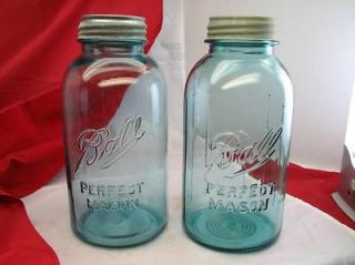 Two Vintage Blue BALL PERFECT MASON Canning Jars 1/2 GALLON #1 & #8 1 