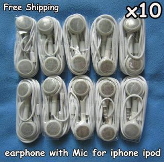 10PCSX In Ear Headphone Earphone with Mic for iphone 3G 4G 4S ipod 