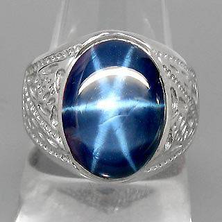   ELEGANT 100%NATURAL 6 RAYS BLUE STAR SAPPHIRE 925 SILVER RING SIZE 10