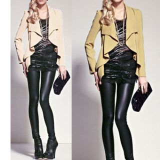 New Women Lapel OL Casual Leopard Blazer Jacket Short Coat Long Sleeve 
