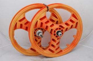   Orange 16 3 Spoke Plastic Mag Wheels BMX Kids Boys Old School RAD