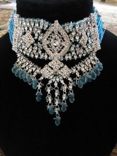 Gorgeous Turquoise Blue Choker Bridal Indian Pakistani Set w/ earrings 