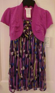 Bonnie Jean 45412 Lilac Print Dress w Sweater Knit Bolero NWT Girls 7 