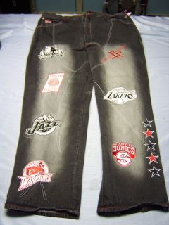 LiNK NBA Logos Men’s Black Pre washed Denim Jeans Pants 40 waist X 