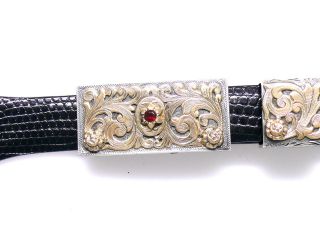 Clint Orms 3/4 Belt   14k Gold, Sterling Silver .925, Ruby, 3 pc 