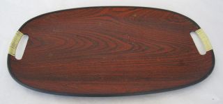 Tray Serving Plastic Faux Bois Wood Grain Finish Oval Brown Black 