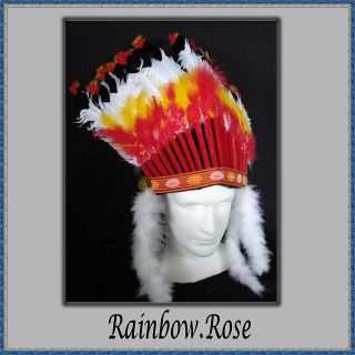 INDIAN CHIEF Headdress Brave White, Red, Yellow & Black Native 