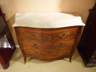 French Walnut Inlaid Marble Top commode/Dresse​r C1920s