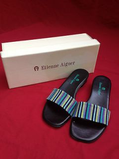 Etienne Aigner Leather Pool Slide Slide Blue Fab Sandals Size 6M Women