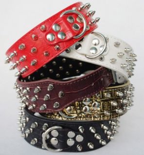   2inch Wide Studded Leather Dog Collars with D ring for Pit Bull Boxer