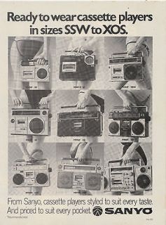 Vintage 1980 SANYO CASSETTE PLAYERS BOOMBOX Advertisement