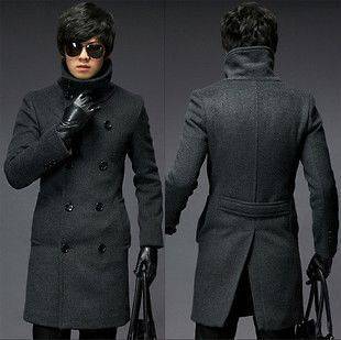 Mens Classic Fashion Double Breasted Trench Coat Dark Grey Size US/UK 